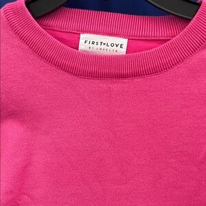 NWOT! First Love by Lovelyn pink sweater with red & button acccents
